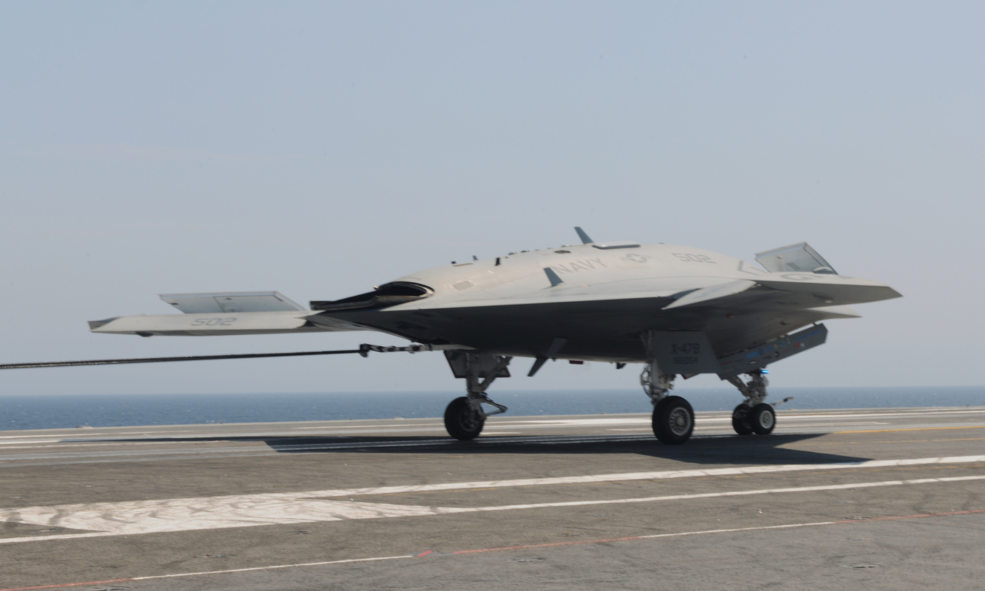 Unmanned X-47B makes historic landing aboard USS George H.W. Bush